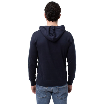 Blue Cotton Men Hoodie