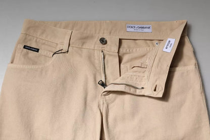 Beige Cotton Stretch Regular Men Denim Jeans