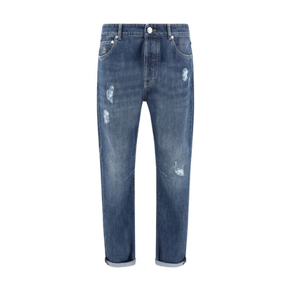Blue Cotton Straight-Leg Jeans