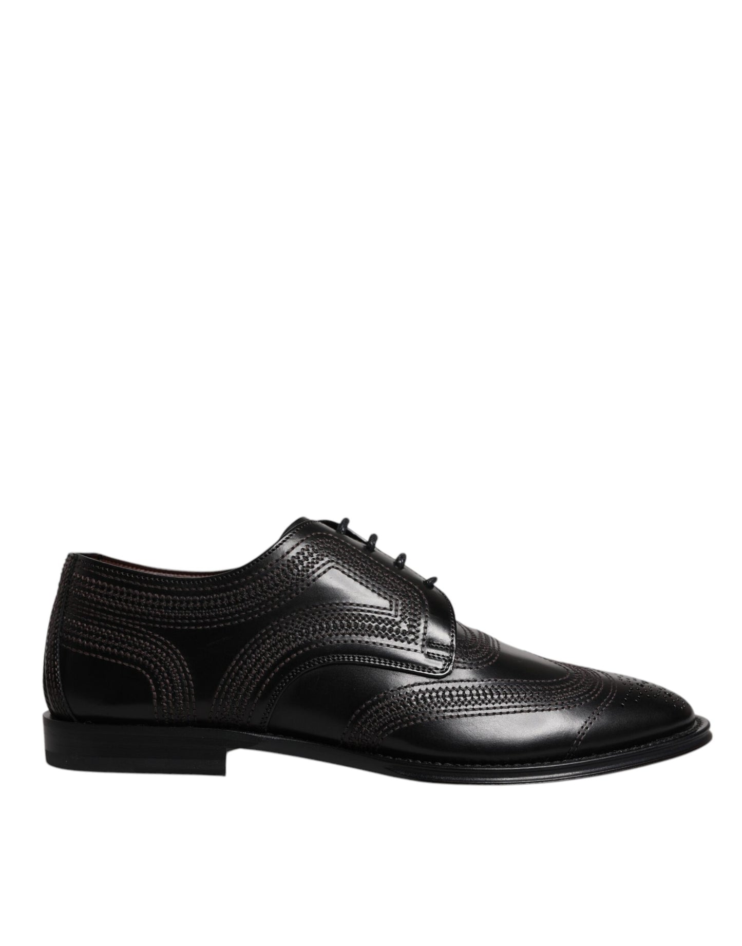 Black Embroidered Classic Leather Derby Dress Shoes