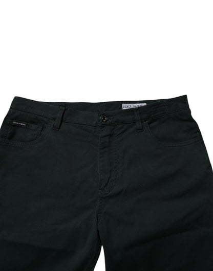 Dark Green Cotton Loose Men Denim Jeans