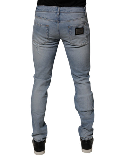 Blue Tattered Cotton Skinny Men Denim Jeans