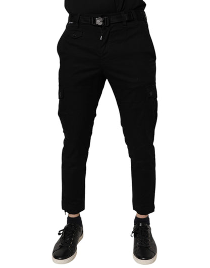 Black Cotton Stretch Skinny Cargo Denim Jeans
