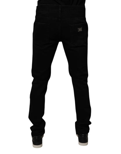 Black Cotton Tattered Skinny Men Denim Jeans