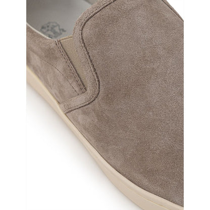 Beige Leather Slip-On Loafers