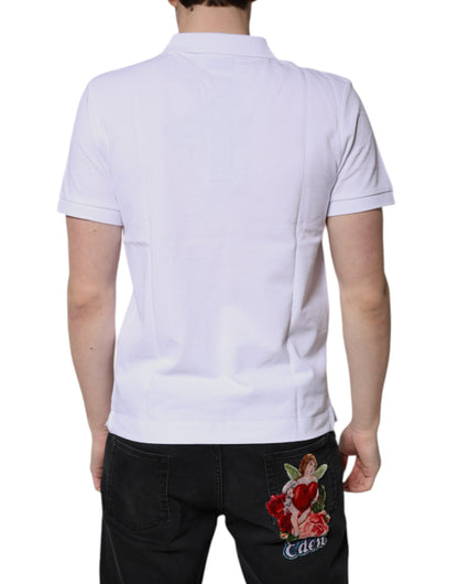 White Cotton Crown Collared Men Polo T-shirt