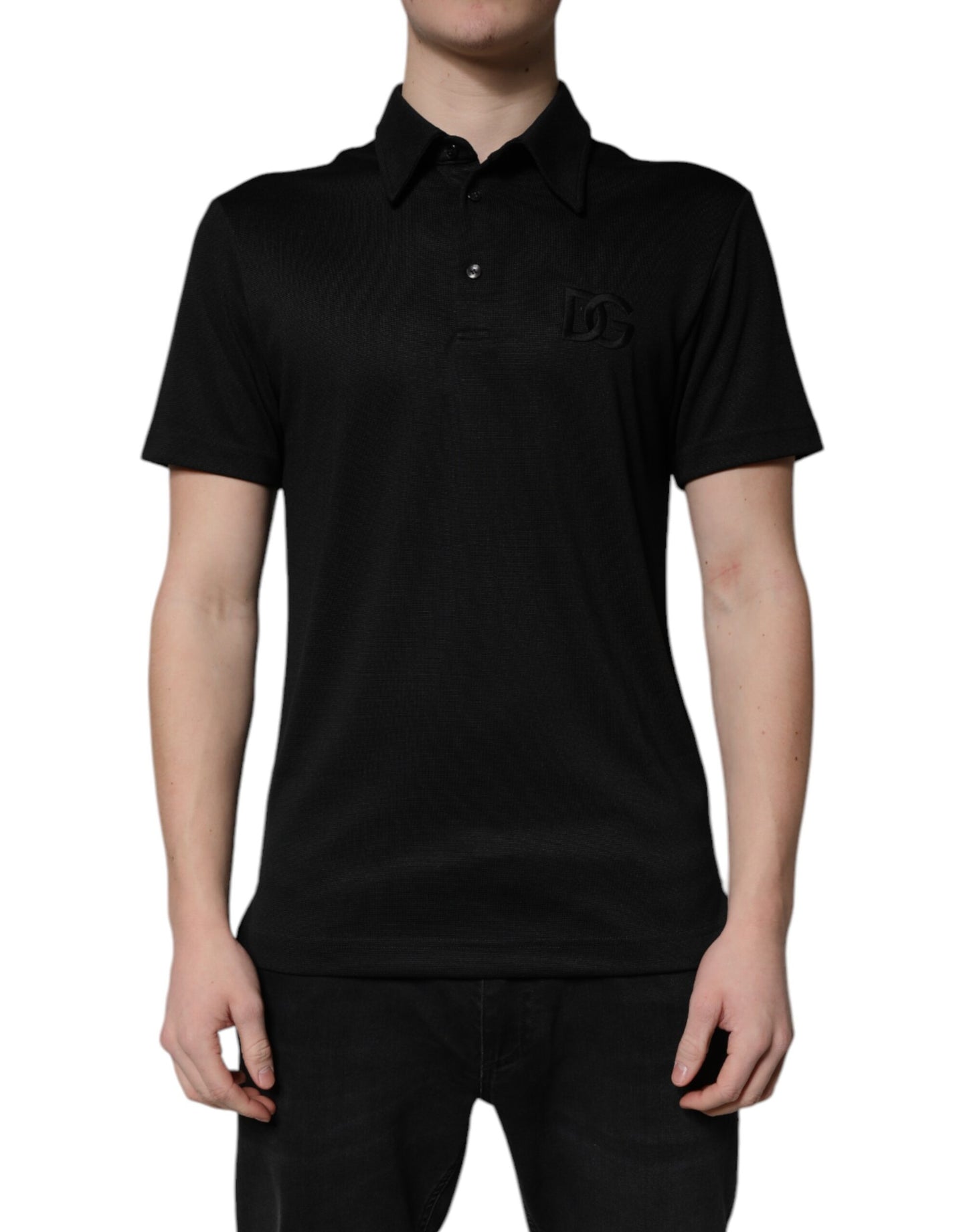 Black Polyester DG Logo Collared Polo T-shirt