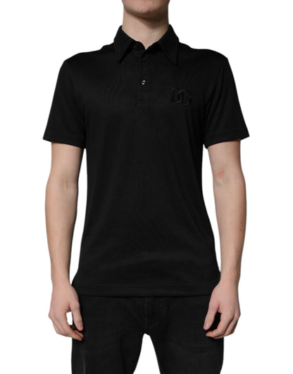 Black Polyester DG Logo Collared Polo T-shirt