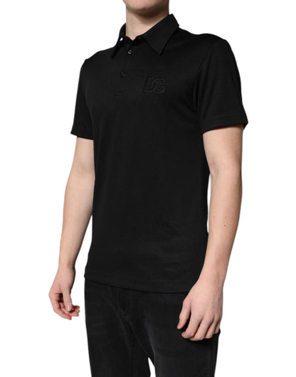 Black Polyester DG Logo Collared Polo T-shirt