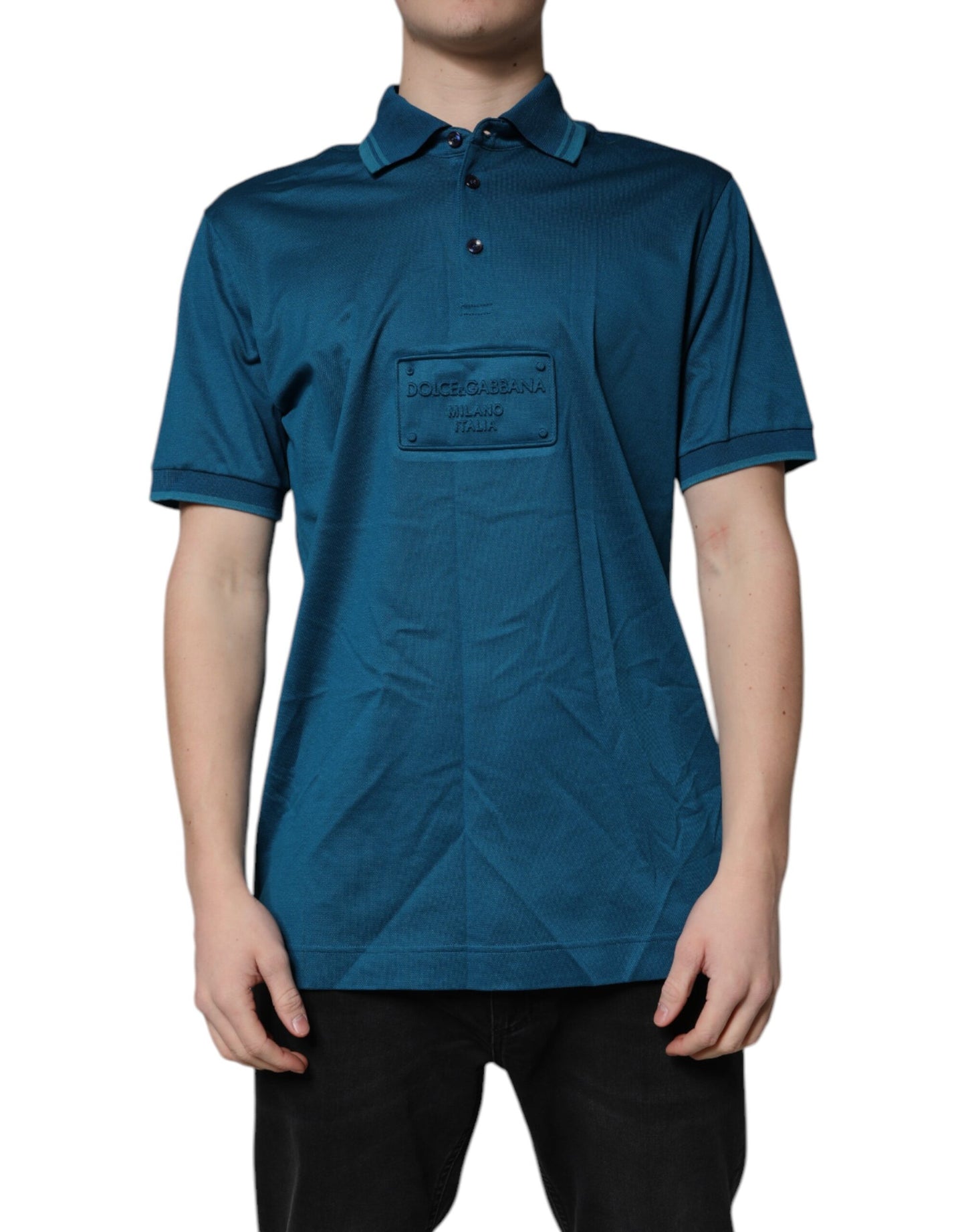 Blue Logo Cotton Men Polo Shirt T-shirt