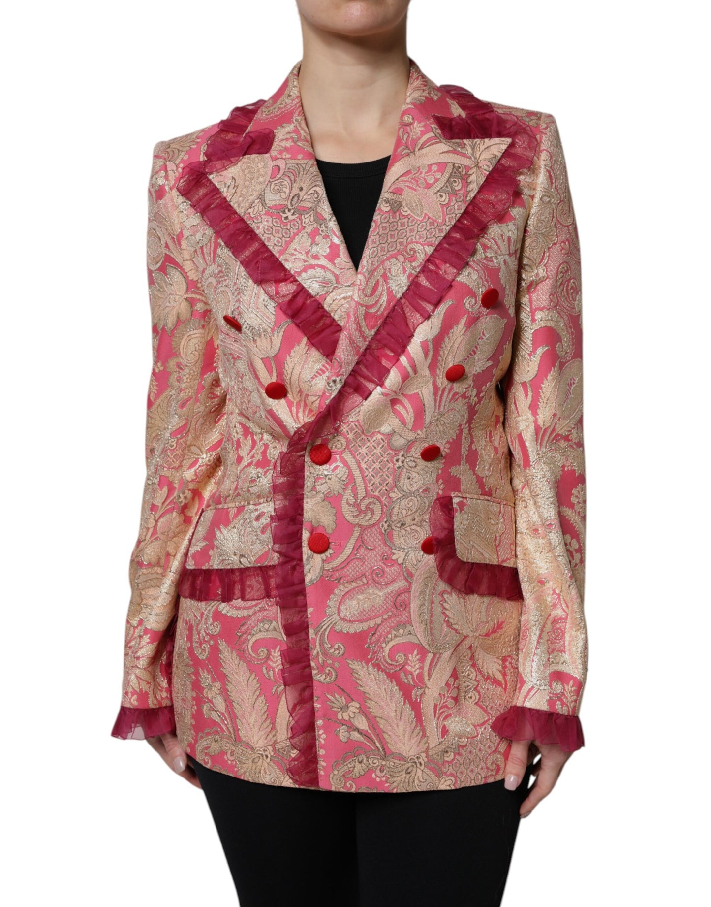 Pink Gold Jacquard Nylon Coat Blazer Jacket