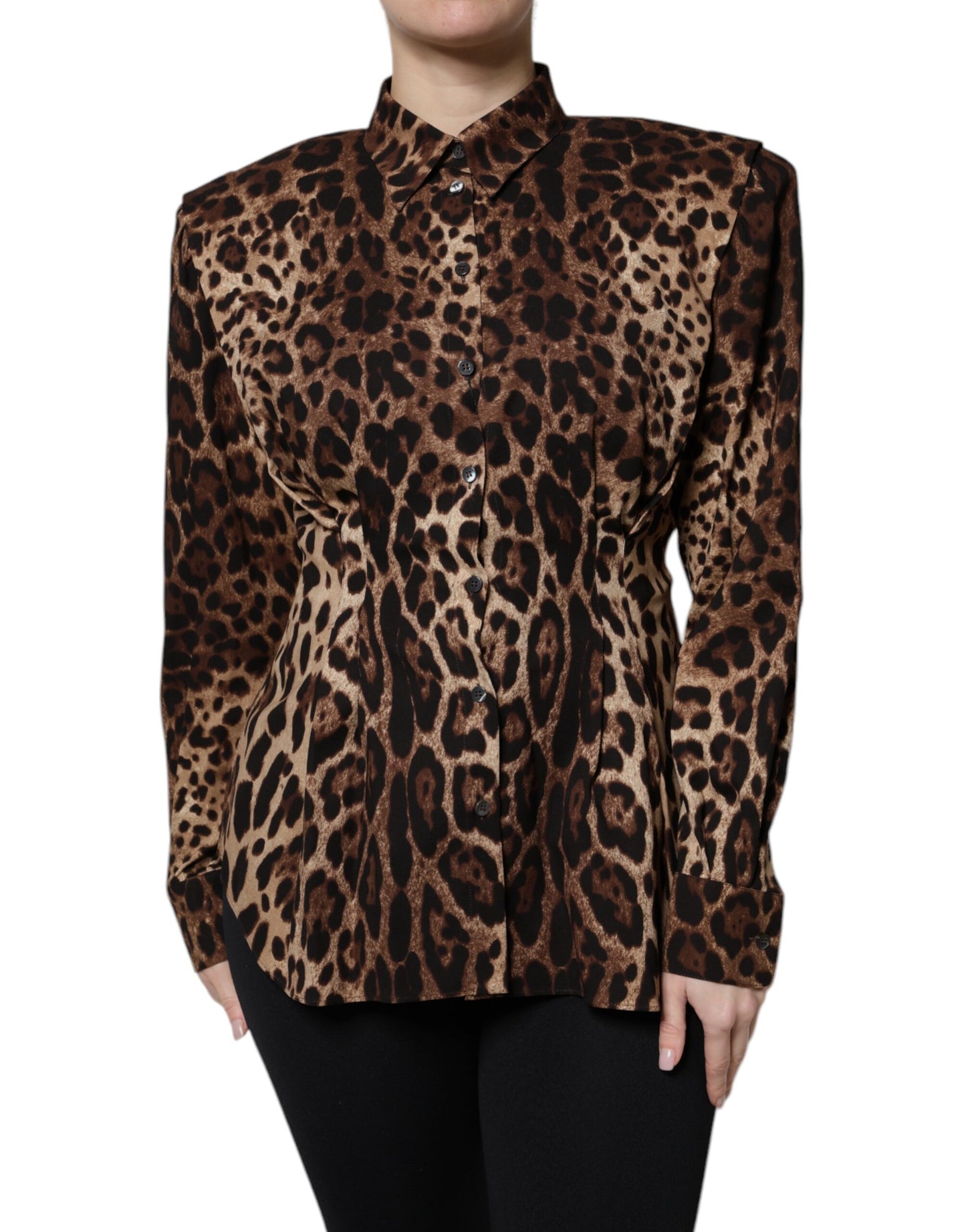 Brown Leopard Silk Button Down Coat Jacket