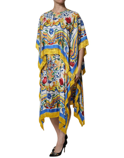 Multicolor Majolica Kaftan Short Sleeves Maxi Dress