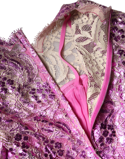 Metallic Fuchsia Floral Sheath Mini Dress