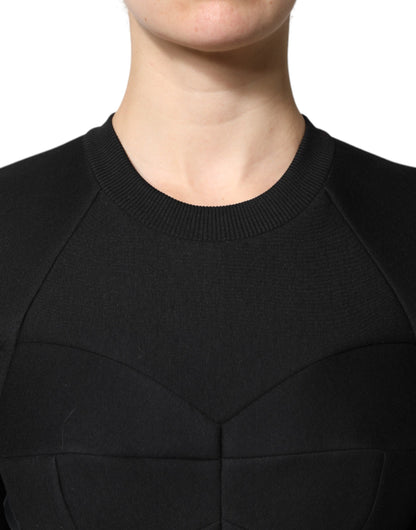 Black Cotton Long Sleeves A-line Mini Dress