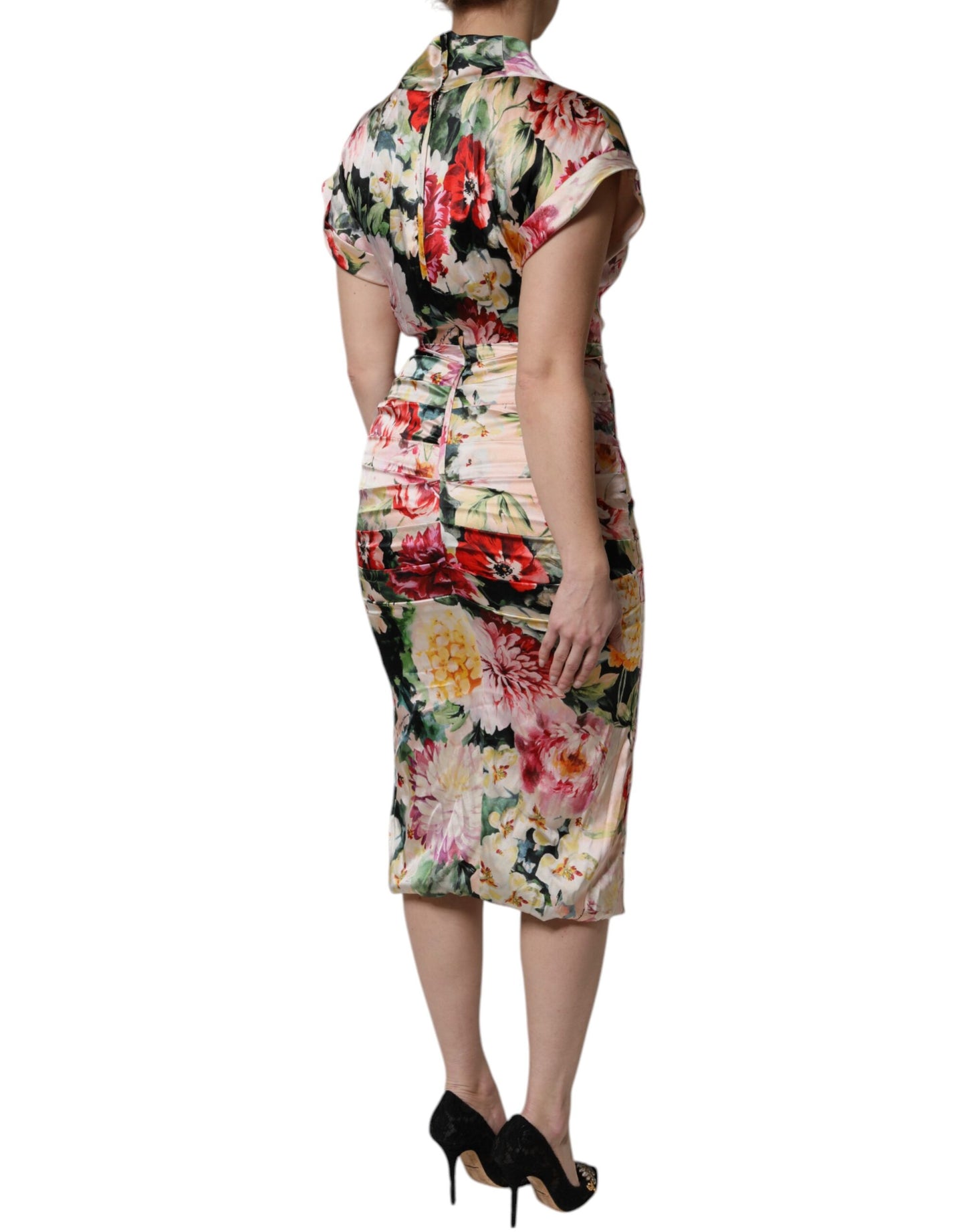 Multicolor Floral Short Sleeves Sheath Midi Dress