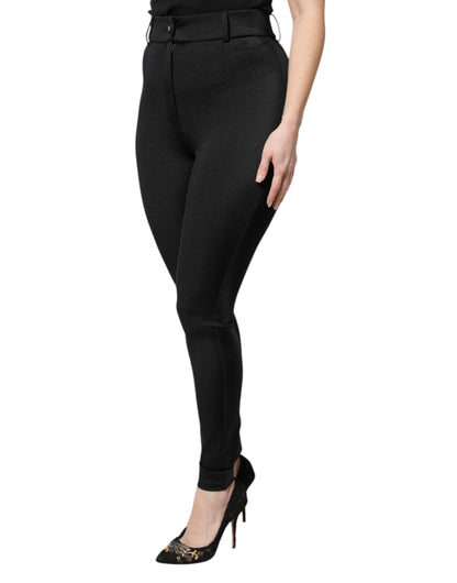 Black Nylon High Waist Slim Fit Pants