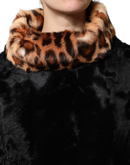 Black Lamb Fur Short Women Coat Jacket