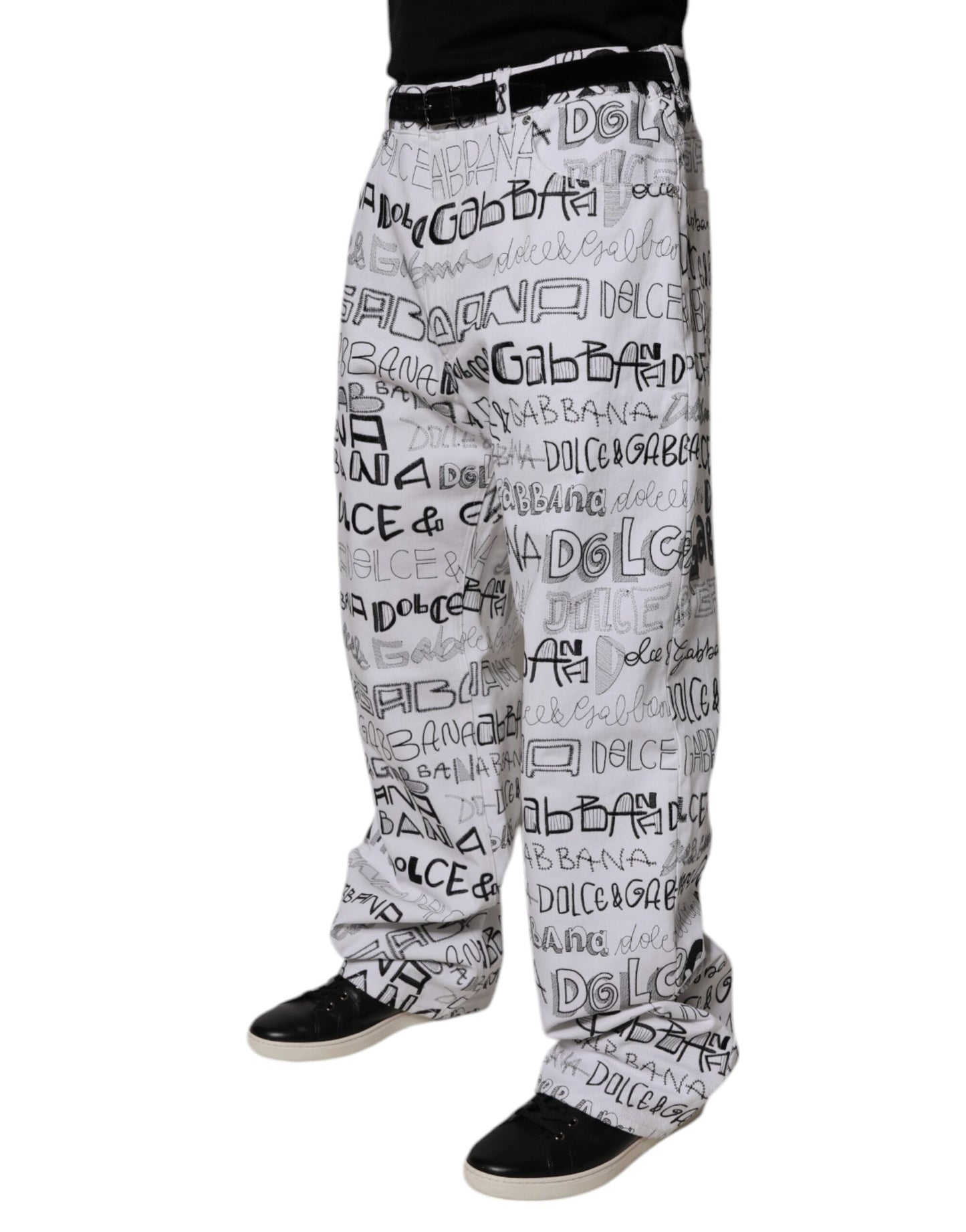 White Logo Print Straight Men Denim Jeans