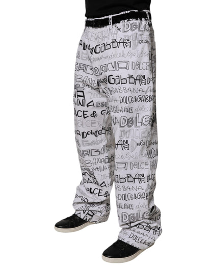 White Logo Print Straight Men Denim Jeans