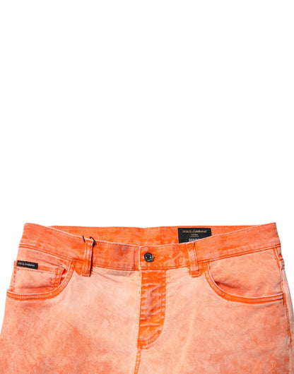 Orange Tie Dye Cotton Skinny Men Denim Jeans