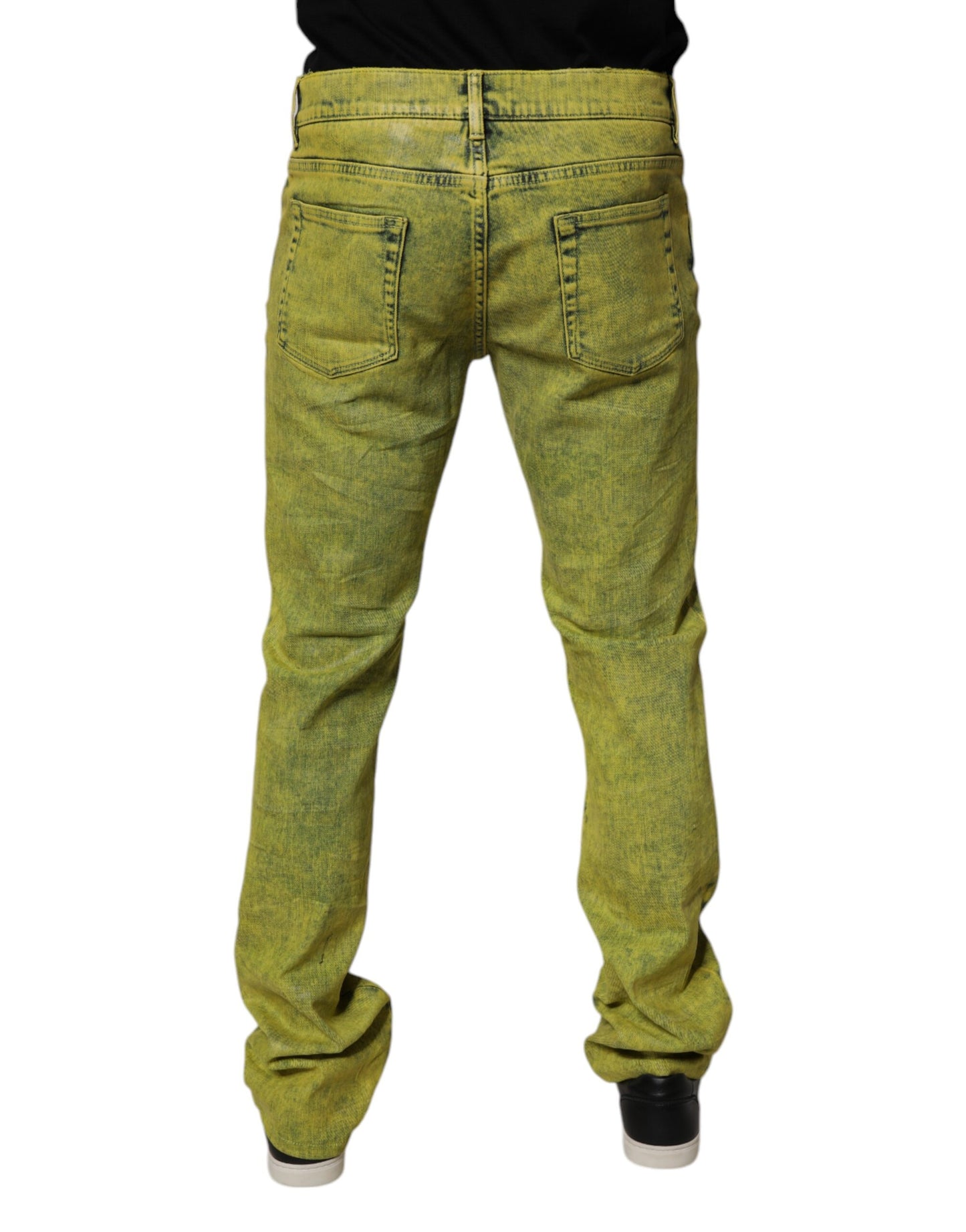 Yellow Cotton Stretch Skinny Men Denim Jeans