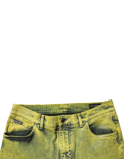 Yellow Cotton Stretch Skinny Men Denim Jeans