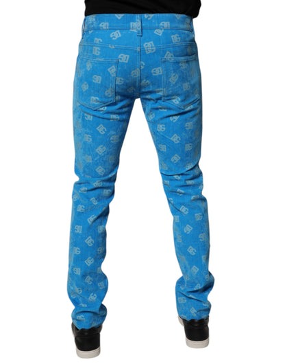 Blue Logo Monogram Cotton Skinny Denim Jeans