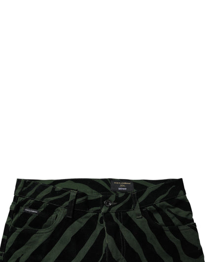 Black Green Stripes Cotton Skinny Denim Jeans