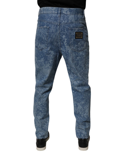 Blue Tie Dye Cotton Skinny Men Denim Jeans