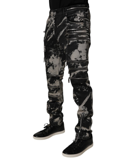Black Tie Dye Cotton Skinny Zip Denim Jeans
