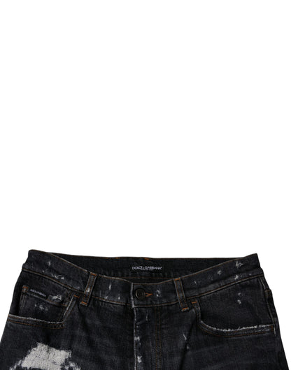 Black Tattered Cotton Skinny Men Denim Jeans