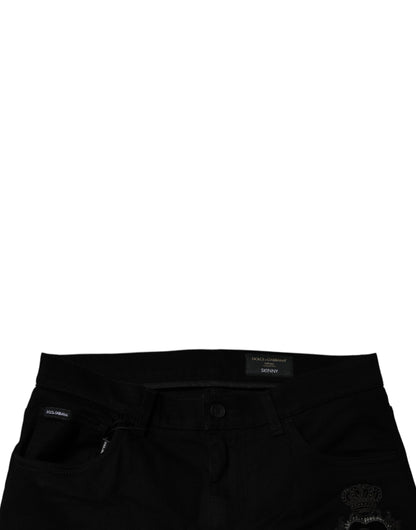 Black Sacred Heart Cotton Skinny Denim Jeans