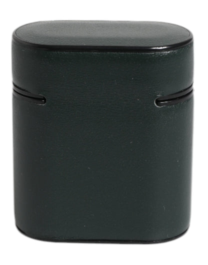 Green Calfskin Leather Logo Print Flip Holder Airpods Case