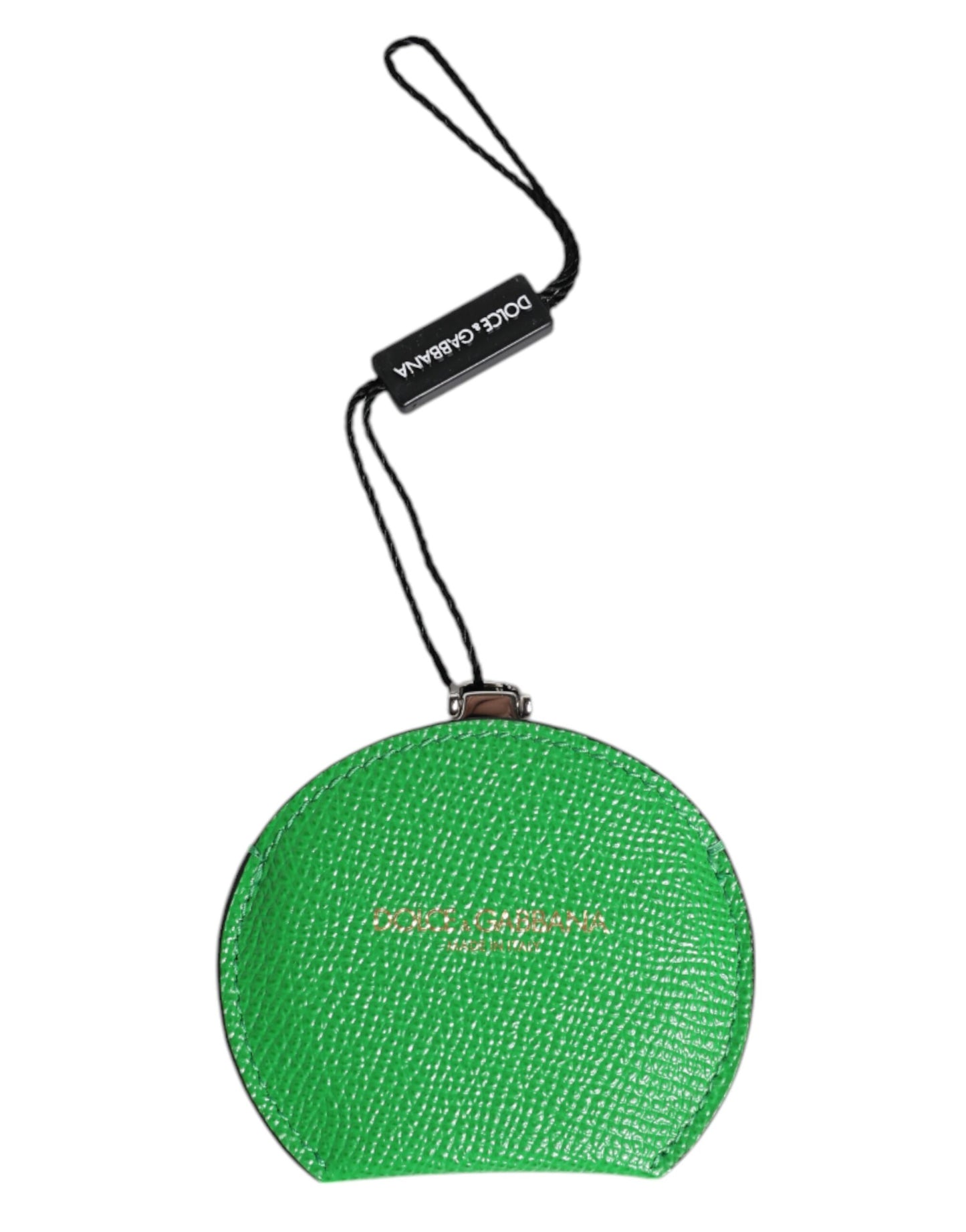 Green Calfskin Leather Round Logo Hand Mirror Holder