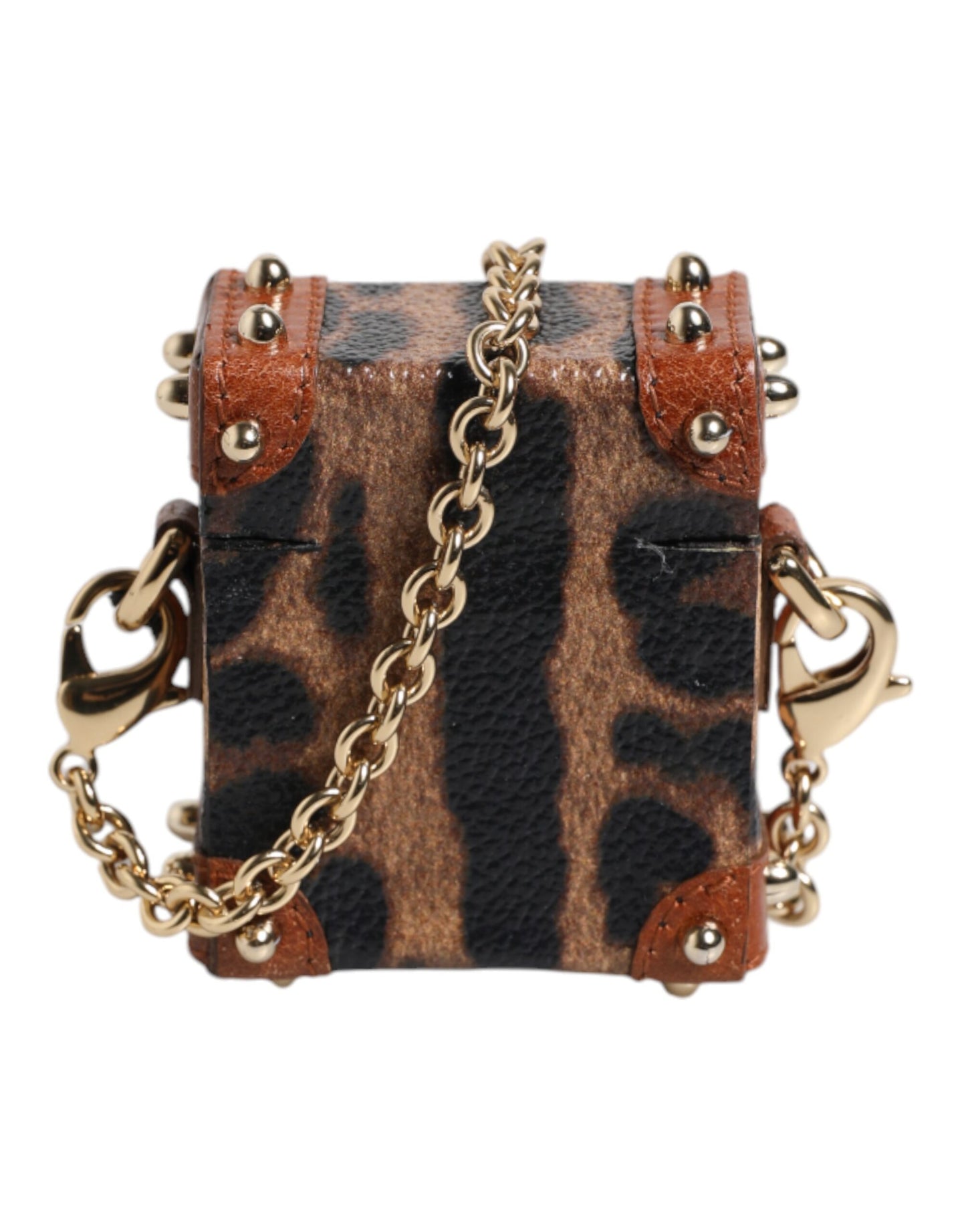 Brown Leopard Metal Logo Plaque Gold Chain Airpods Case