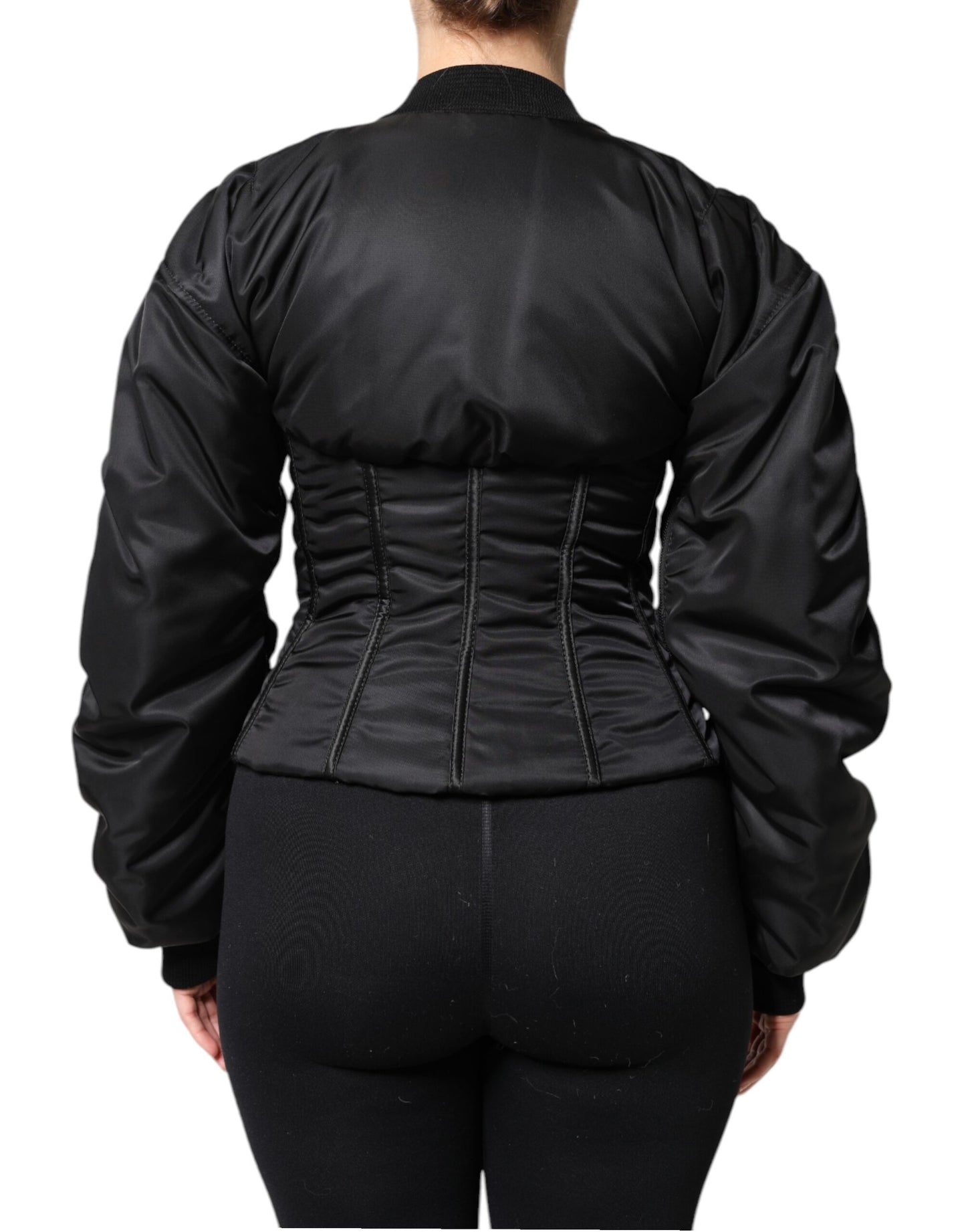 Black Nylon Full Zip Bustier Corset Jacket