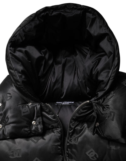 Black Padded Puffer Hooded Full Zip Cropped Jacket