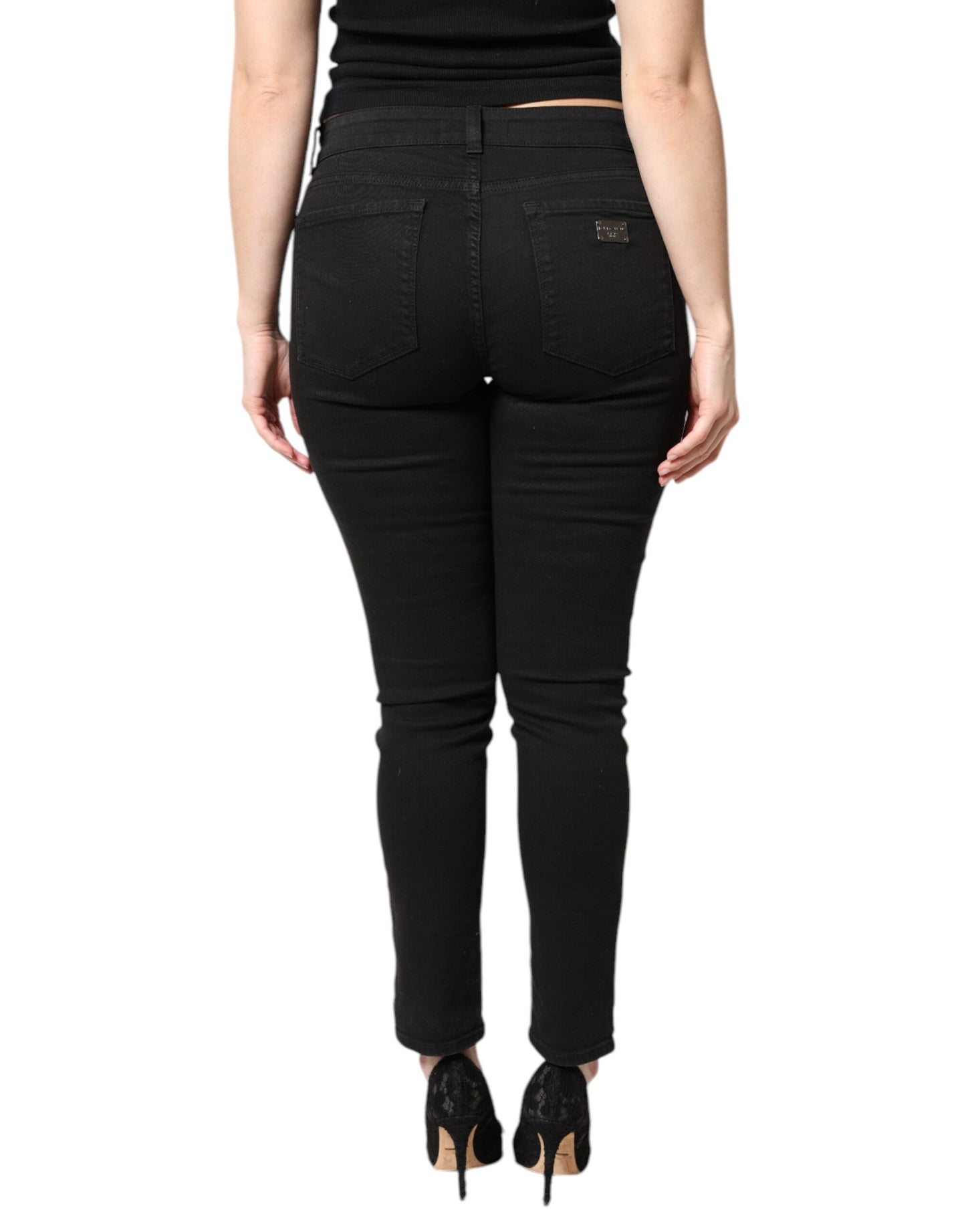 Black Cotton Mid Waisted Skinny Denim Jeans