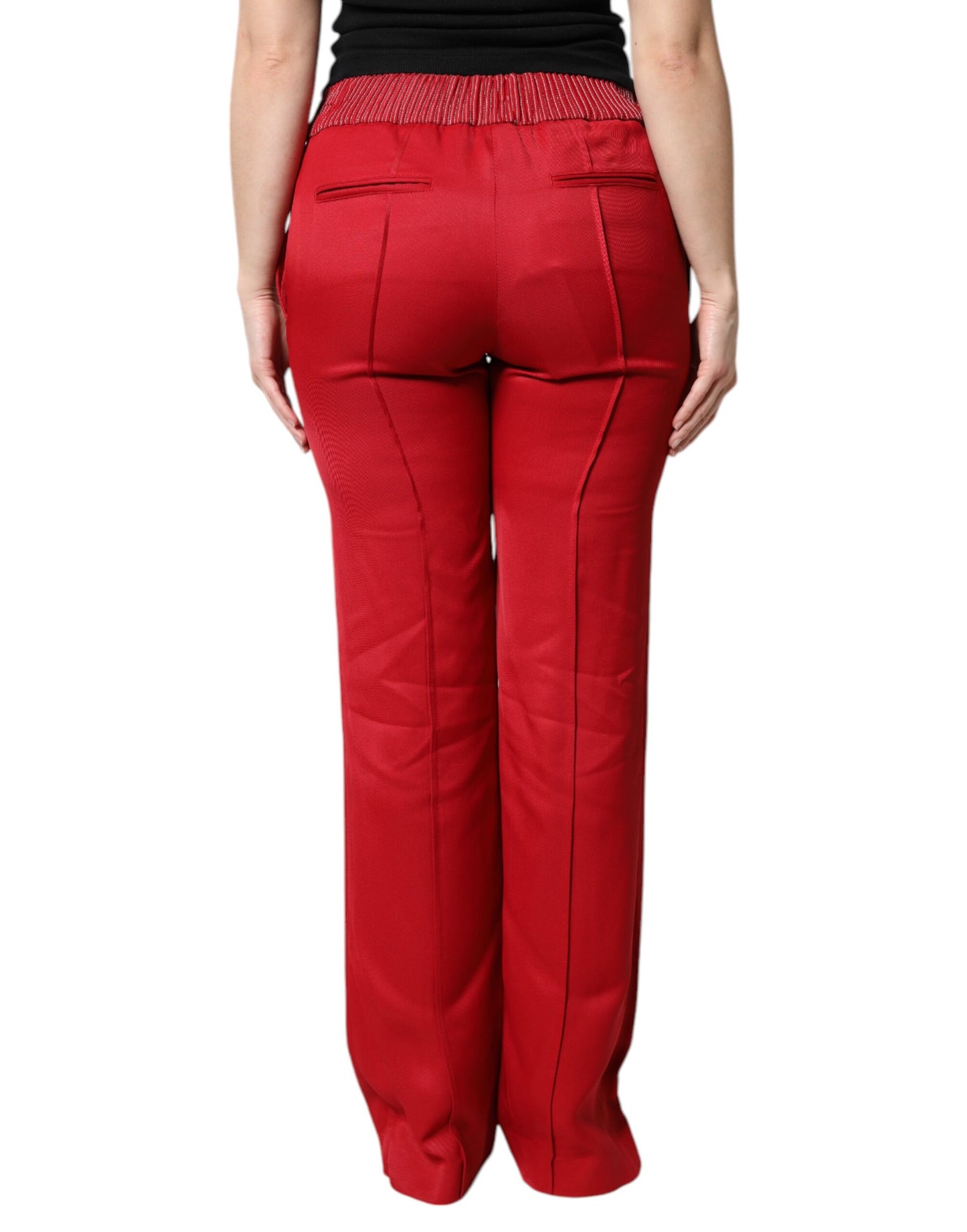 Red Viscose Straight Fit Pants