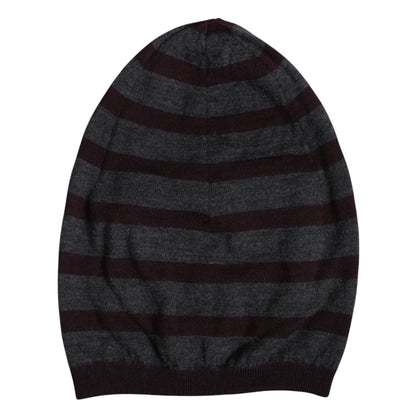 Gray Striped Wool Knitted Winter Beanie Hat