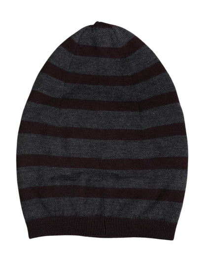 Gray Striped Wool Knitted Winter Beanie Hat