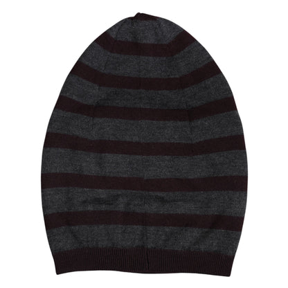 Gray Striped Wool Knitted Winter Beanie Hat