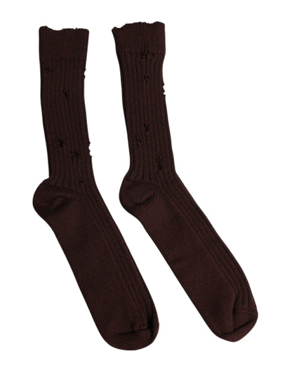 Brown Cotton Stretch Over The Calf Socks