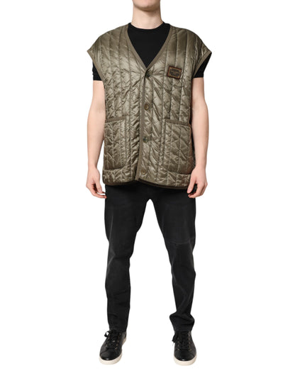 Brown Logo Plaque Quilted Vest Jacket