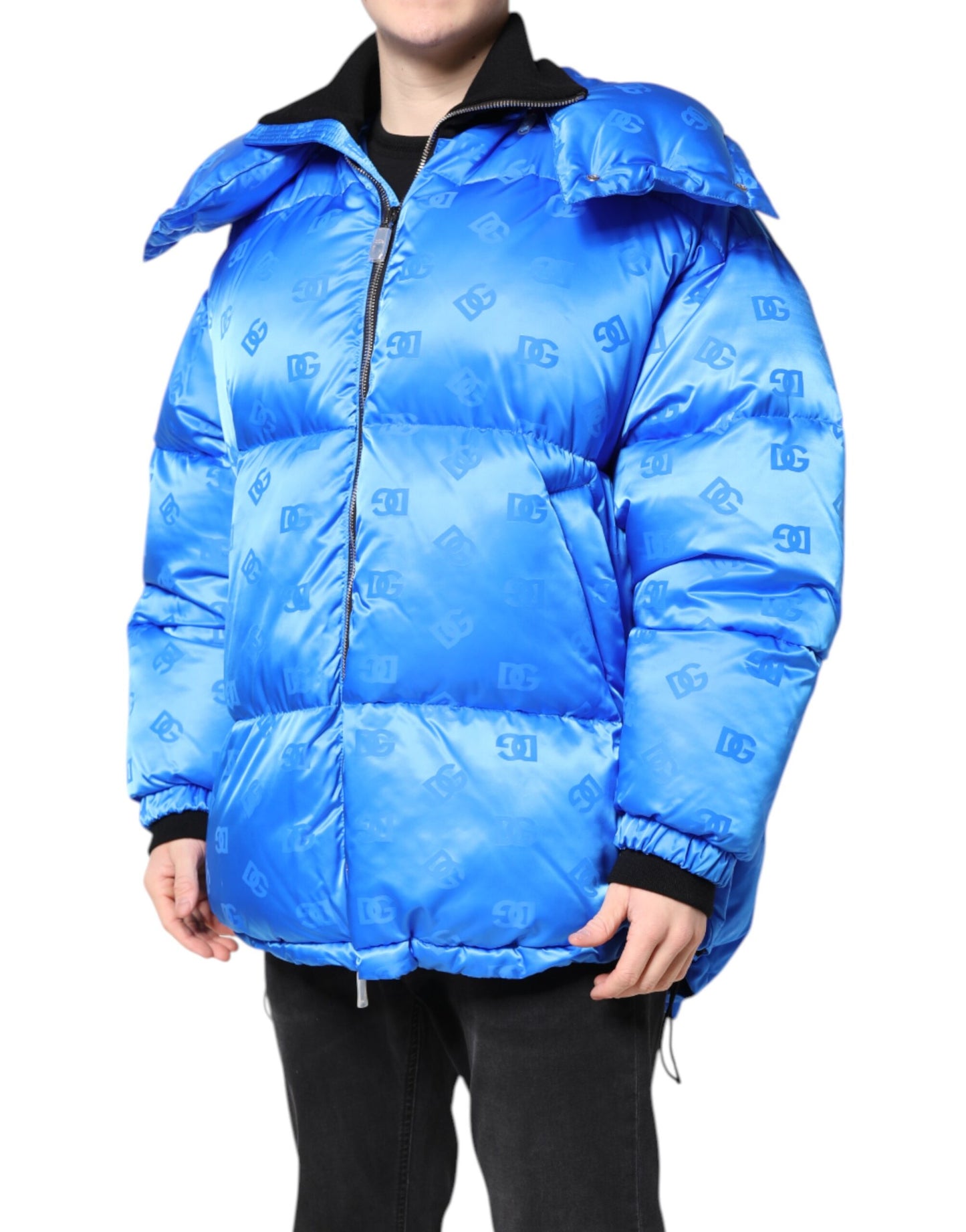 Blue Logo Full Zip Hooded Quilted Jacket
