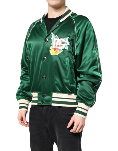 Green Floral DG Logo Full Zip Bomber Jacket