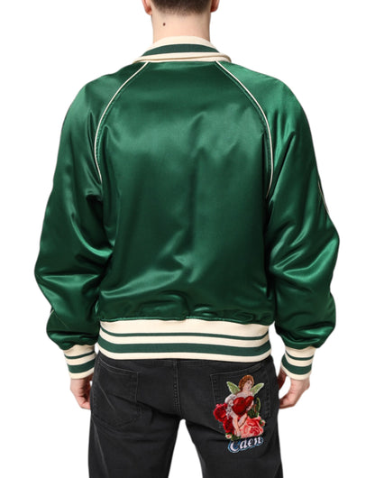 Green Floral DG Logo Full Zip Bomber Jacket