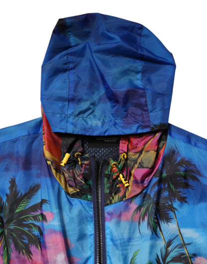 Multicolor Print Hooded Windbreaker Jacket