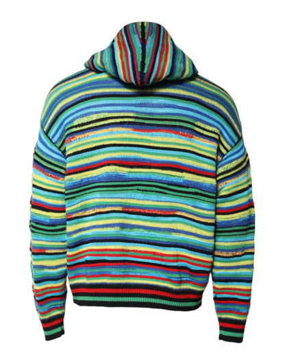 Multicolor Cotton Hooded Pullover Sweater